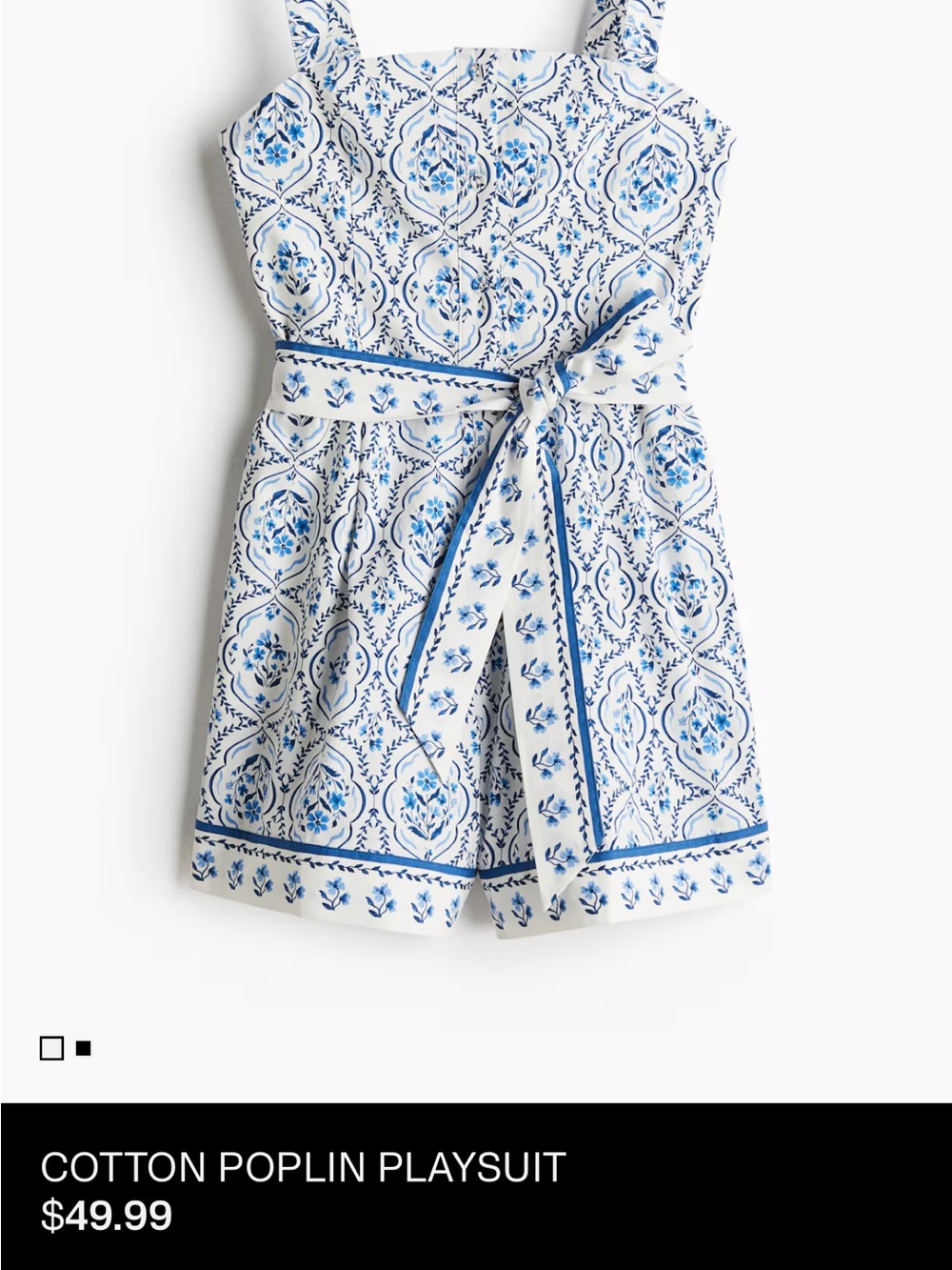 H&M White Cotton Poplin Playsuit with Blue Floral Print